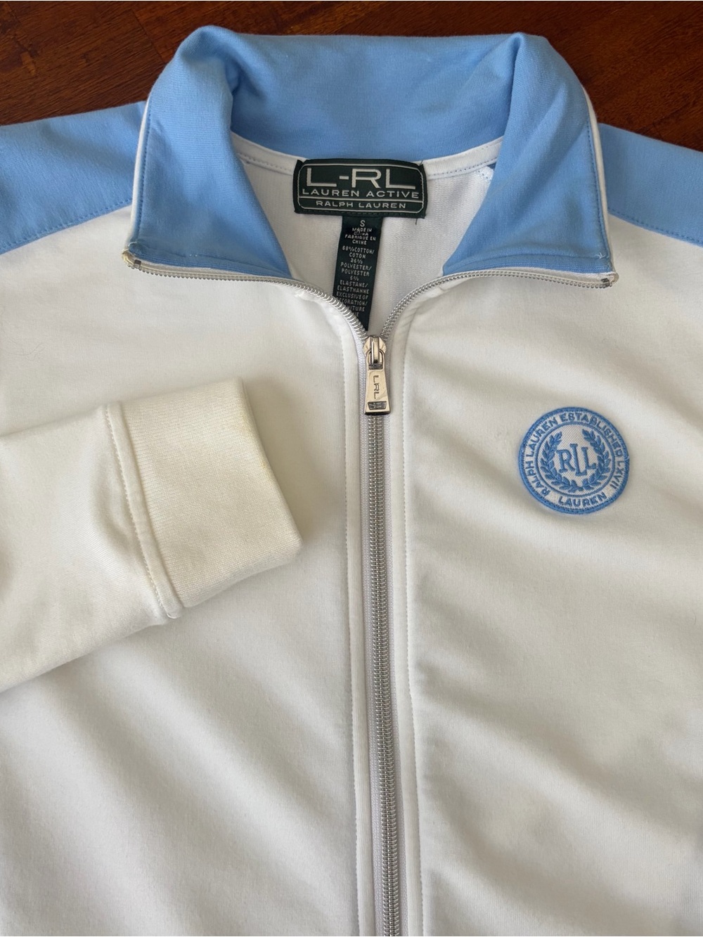 Lauren Active by Ralph Lauren Blue White Zip Up Stretch Track Jacket